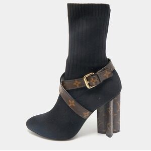 Louis Vuitton Silhouette monogram stretch sock boots, Monogram Flower heel